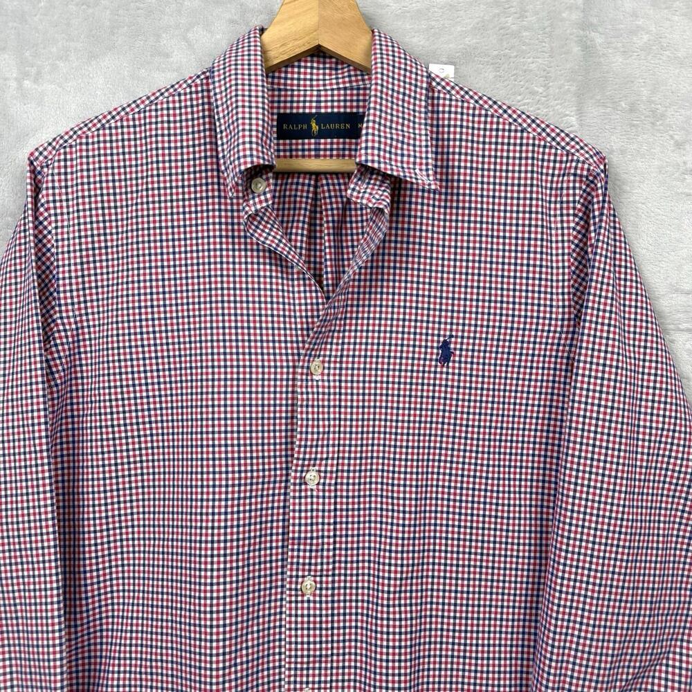 Ralph Lauren Checkered Button-Down Shirt Sz M Red Blue Long Sleeve Classic Fit